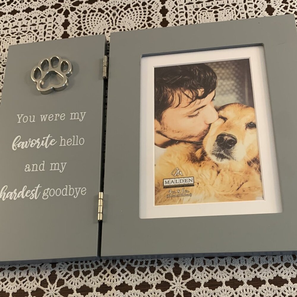 Walden Wooden Photo Frame Pet Remembrance Hinged Favorite Hello Hardest Goodbye